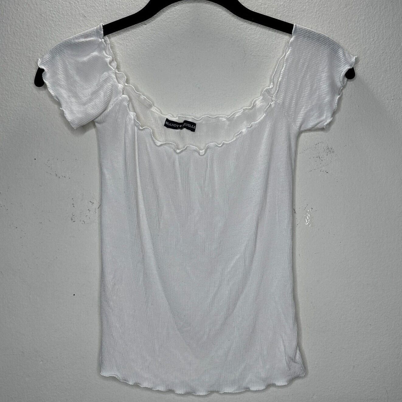 Brandy Melville Brandy Melville White Crop Top Lettuce Trim Hem Rib Knit OS Size ONE SIZE - 1 Thumbnail