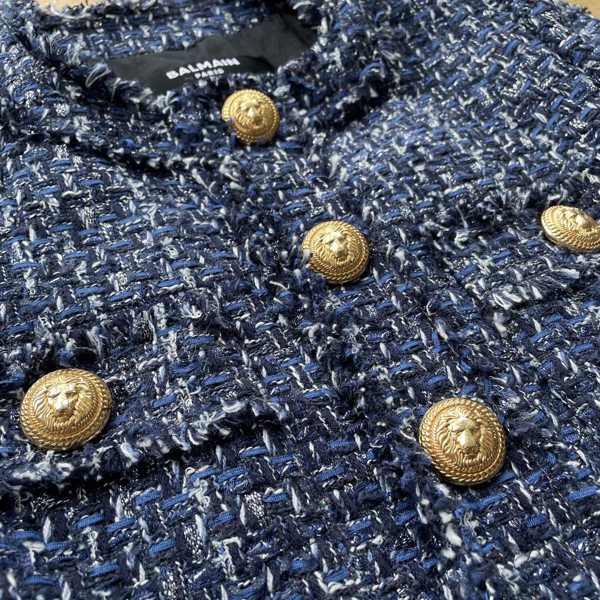 Balmain BALMAIN tweed single-breasted fringe jacket wmn's blue 34 Size XXS / US 00 / IT 34 - 4 Thumbnail