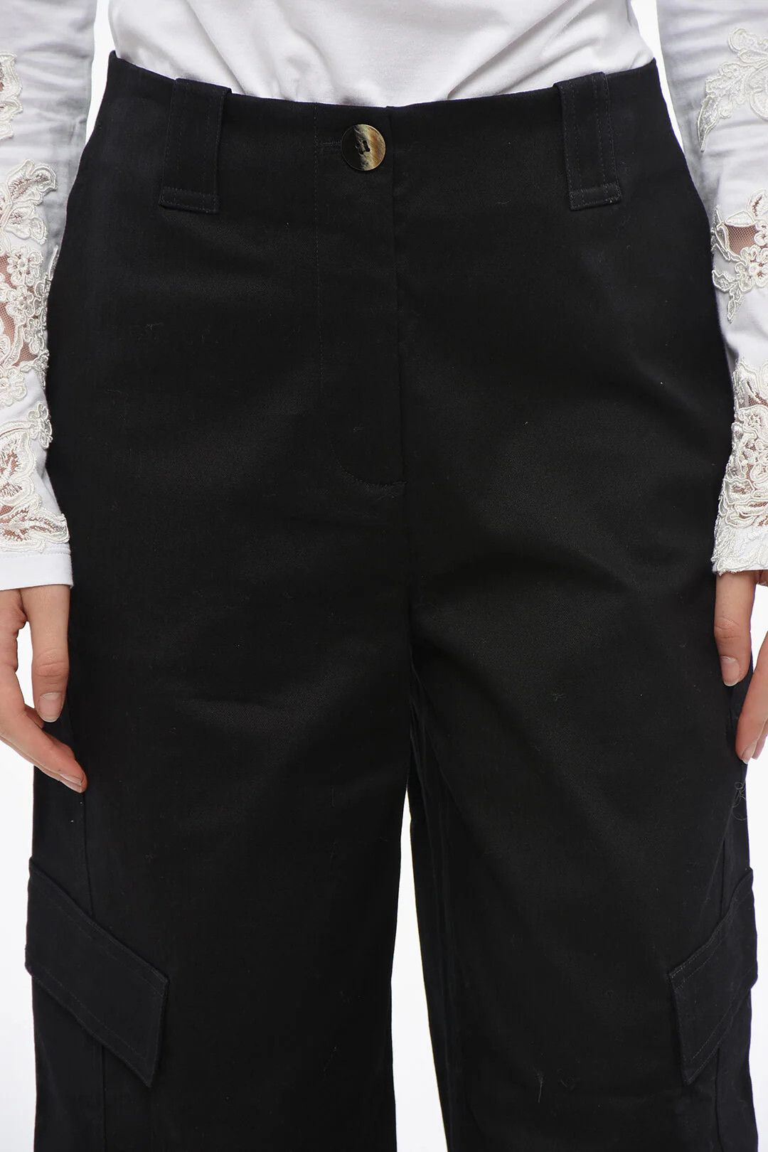 Ganni og1mm0426 Dark-Wash High-Waist Cargo Jeans in Black Size 27" / US 4 / IT 40 - 3 Thumbnail