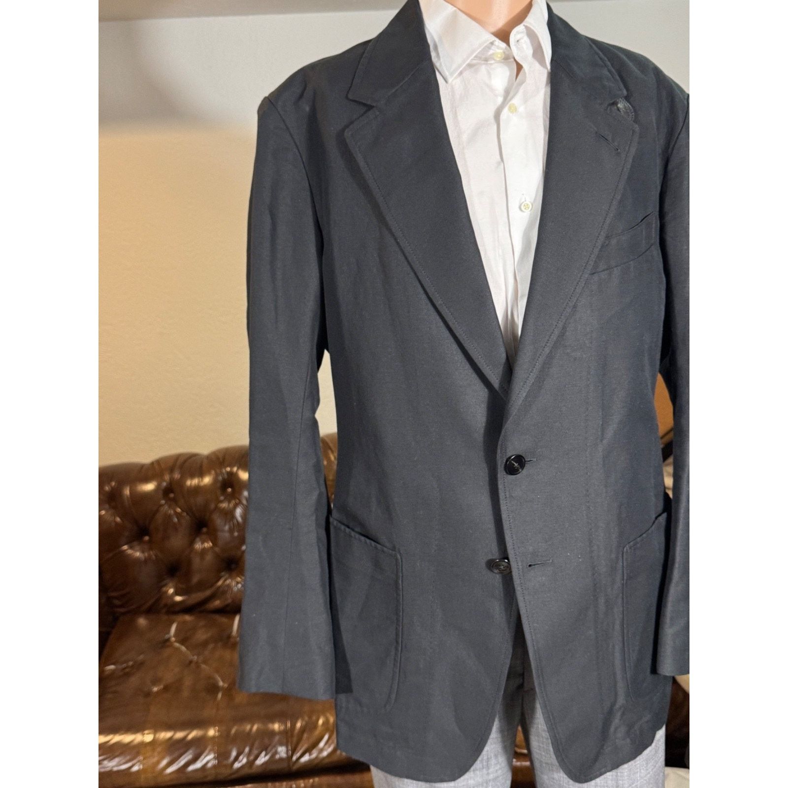 Tom Ford Tom Ford Black LInen Silk Leather Unstructured Blazer 56 46 Size 44R - 1 Thumbnail