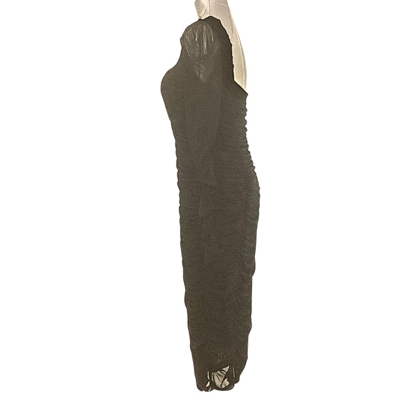 Shein Black Ruched Mesh Sleeve Midi Dress Size L / US 10 / IT 46 - 7 Thumbnail