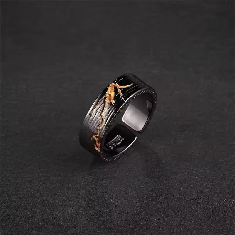 Jewelry Gold Black Collision Lava Adjustable Ring Size ONE SIZE - 4 Thumbnail