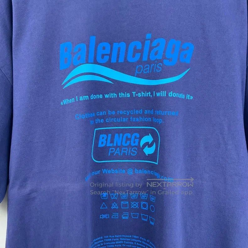 Balenciaga Blue Eco-Friendly Letter Slogan Short Sleeve