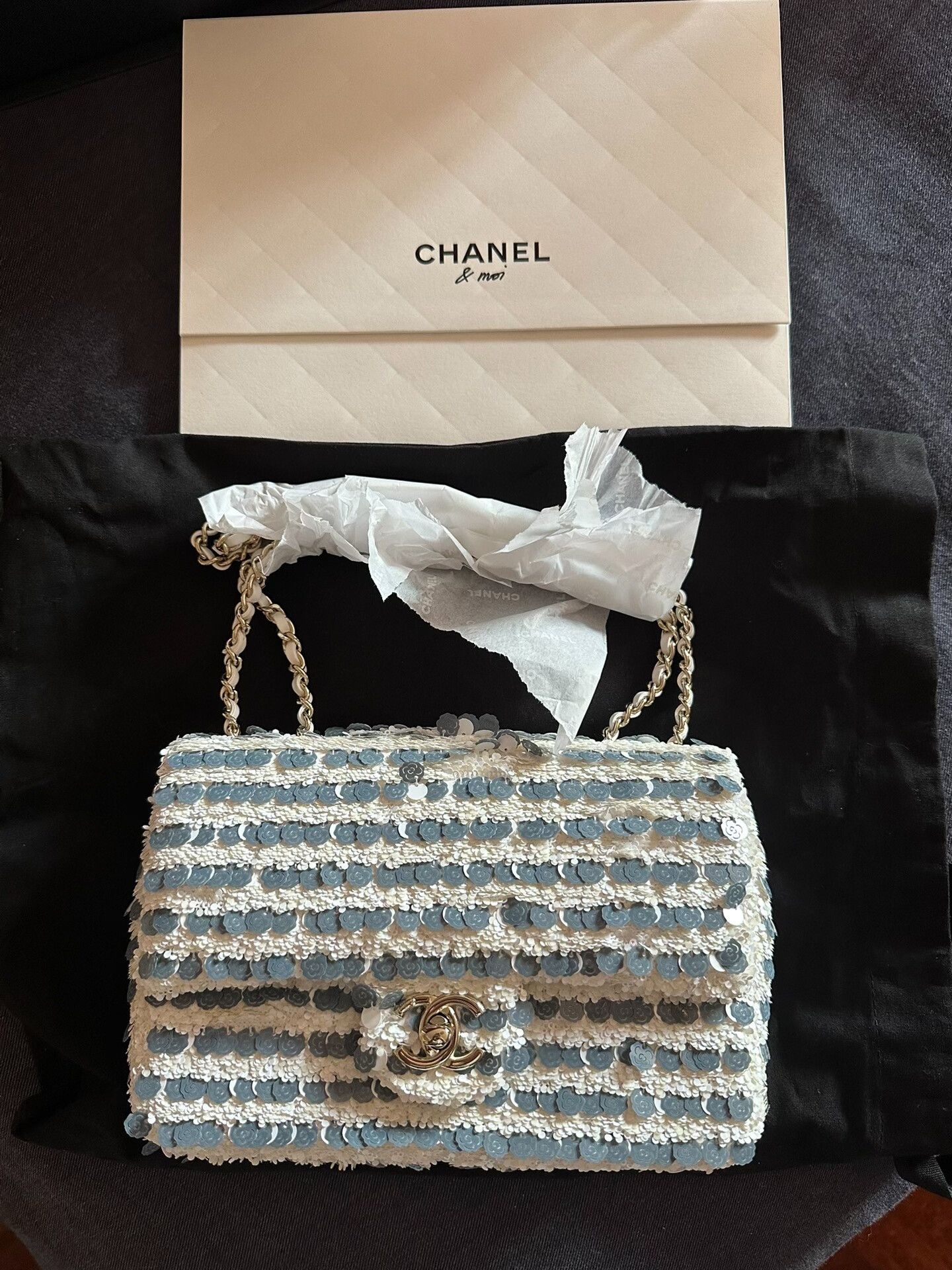 Chanel Chanel 26C Blue Stripe Sequin Bag Size ONE SIZE - 1 Thumbnail