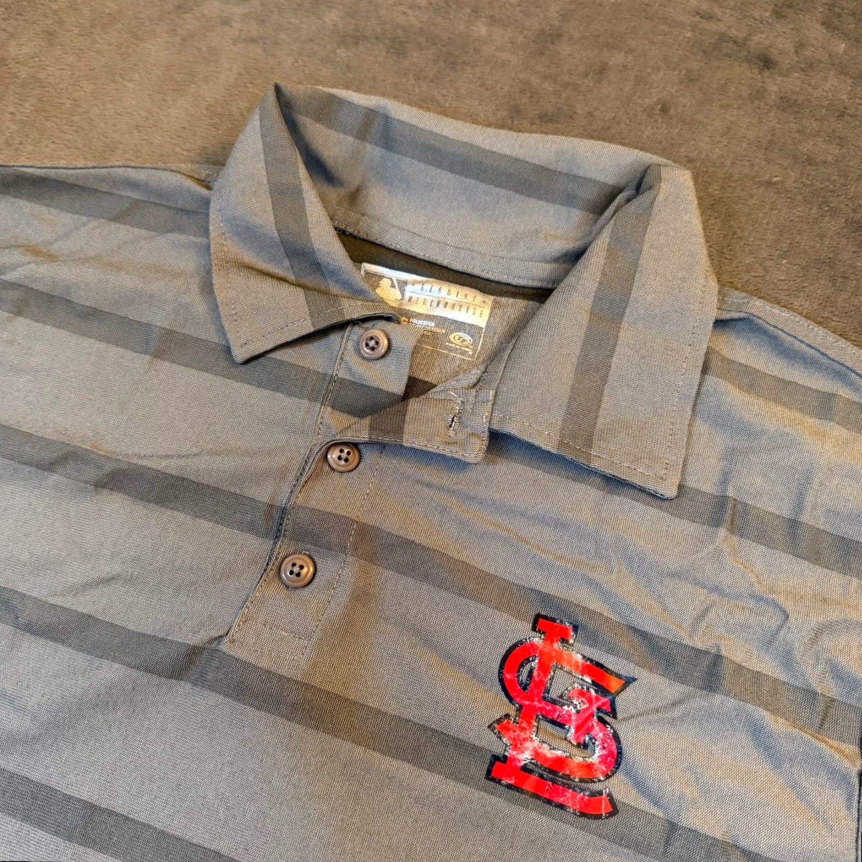 MLB VINTAGE MLB Combine St Louis Cardinals Mens Medium Grey Striped Performance Polo Shirt Size US M / EU 48-50 / 2 - 3 Thumbnail