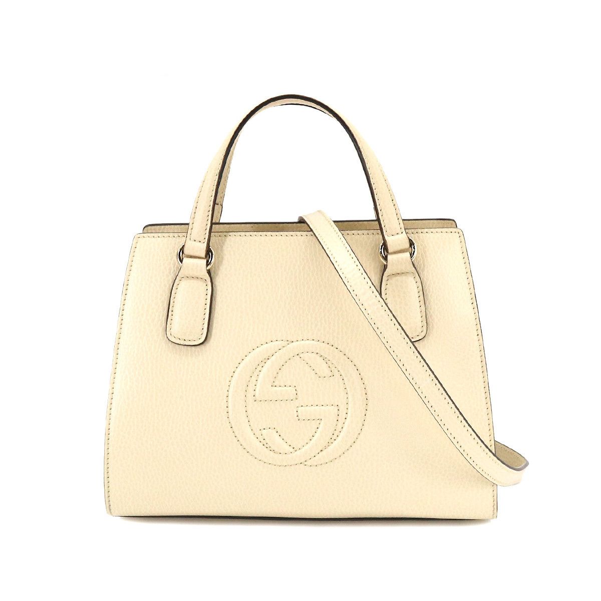 Gucci Soho Interlocking GG Shoulder Bag Leather White Ivory