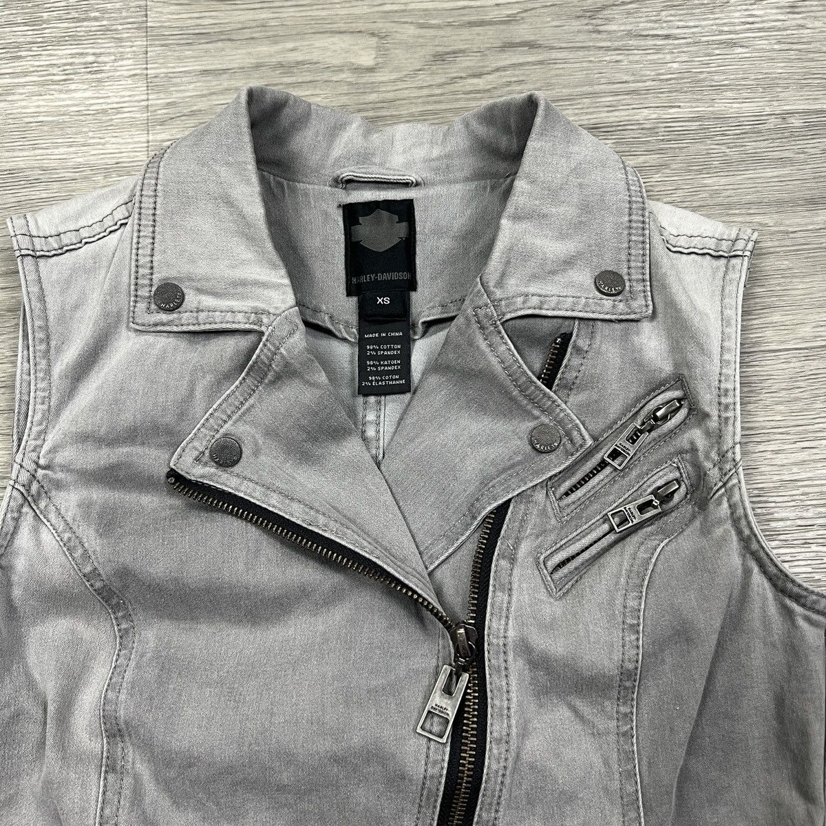 Harley Davidson Harley Davidson Grey Denim Moto Biker Vest Women’s Size XS Size XS / US 0-2 / IT 36-38 - 3 Thumbnail
