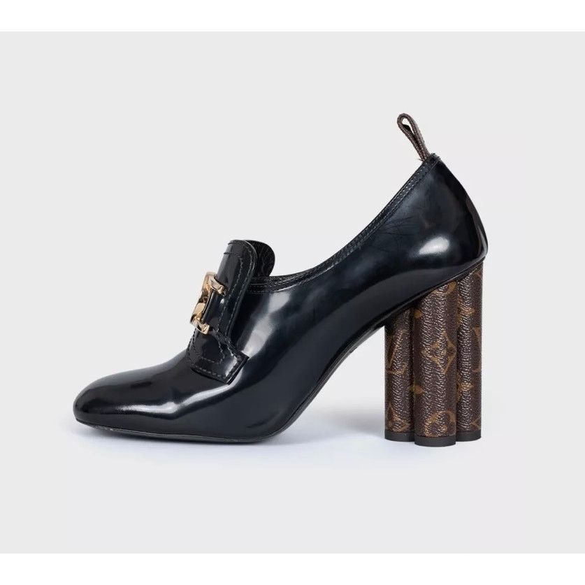 Louis Vuitton Louis Vuitton Black Leather Pumps Sculpted Heel Sz. 38 Size US 7 / IT 37 - 1 Thumbnail