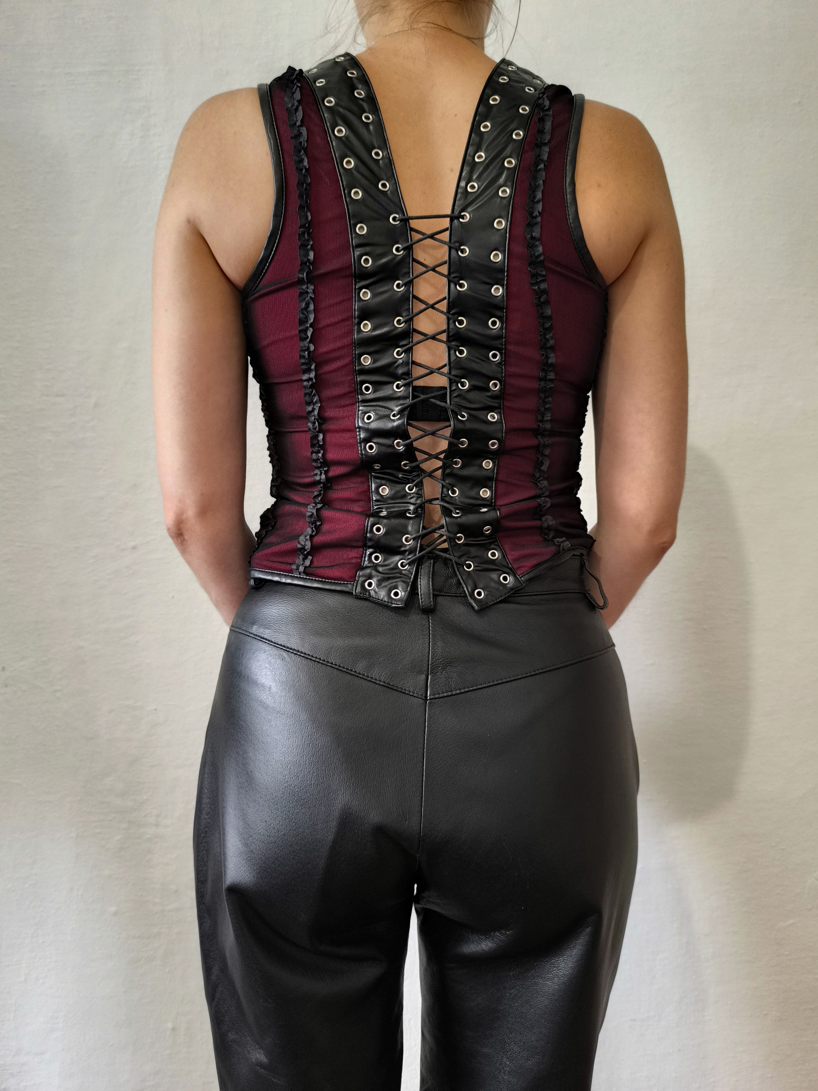 Lip Service VTG Lip Service Y2K Red Black Mesh Bordello Corset Top M Size M / US 6-8 / IT 42-44 - 2 Thumbnail