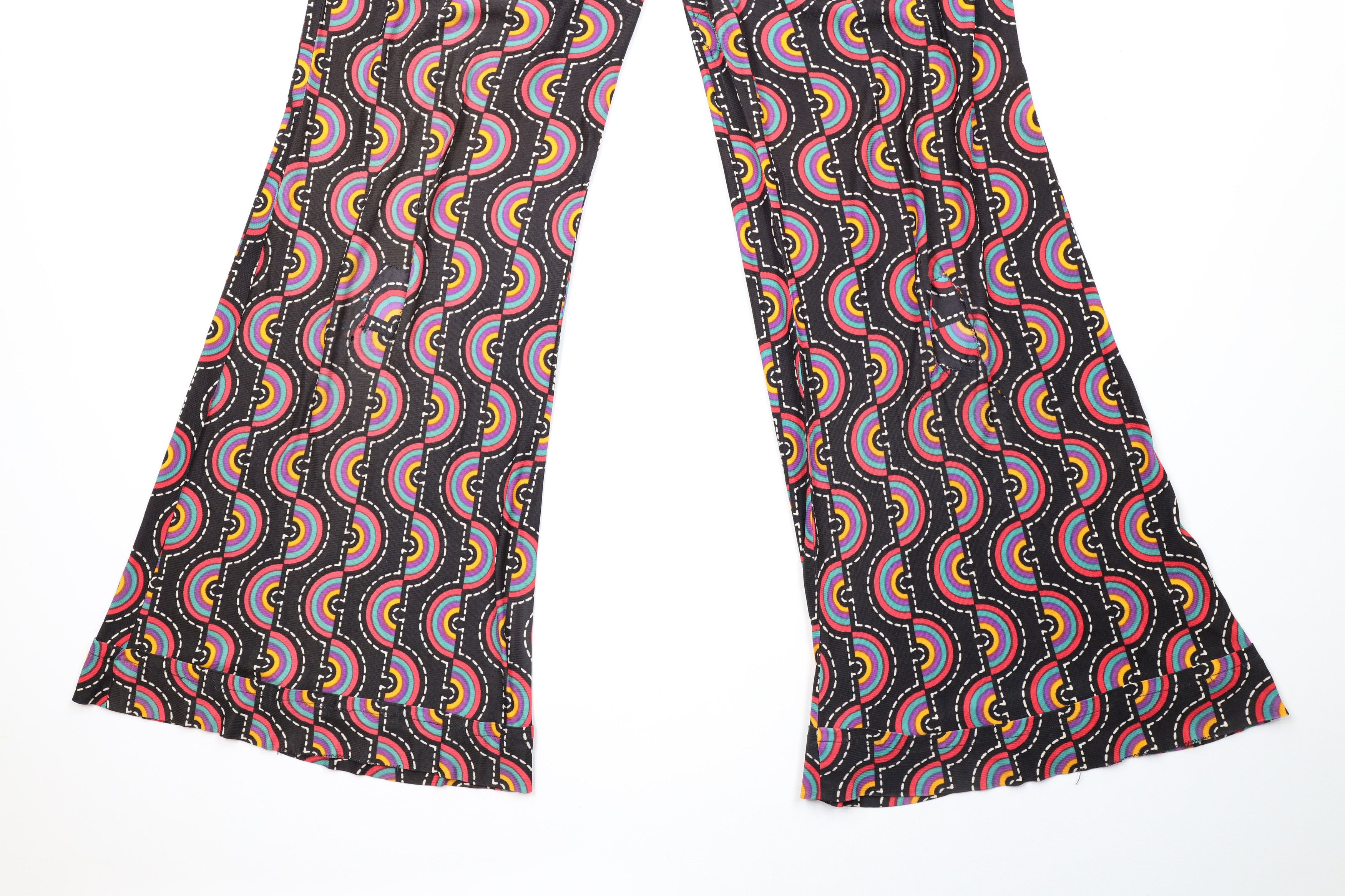 Vintage Vintage 60s 70s Rainbow Psychedelic Knit Bell Bottoms Pants Size 22" - 4 Thumbnail