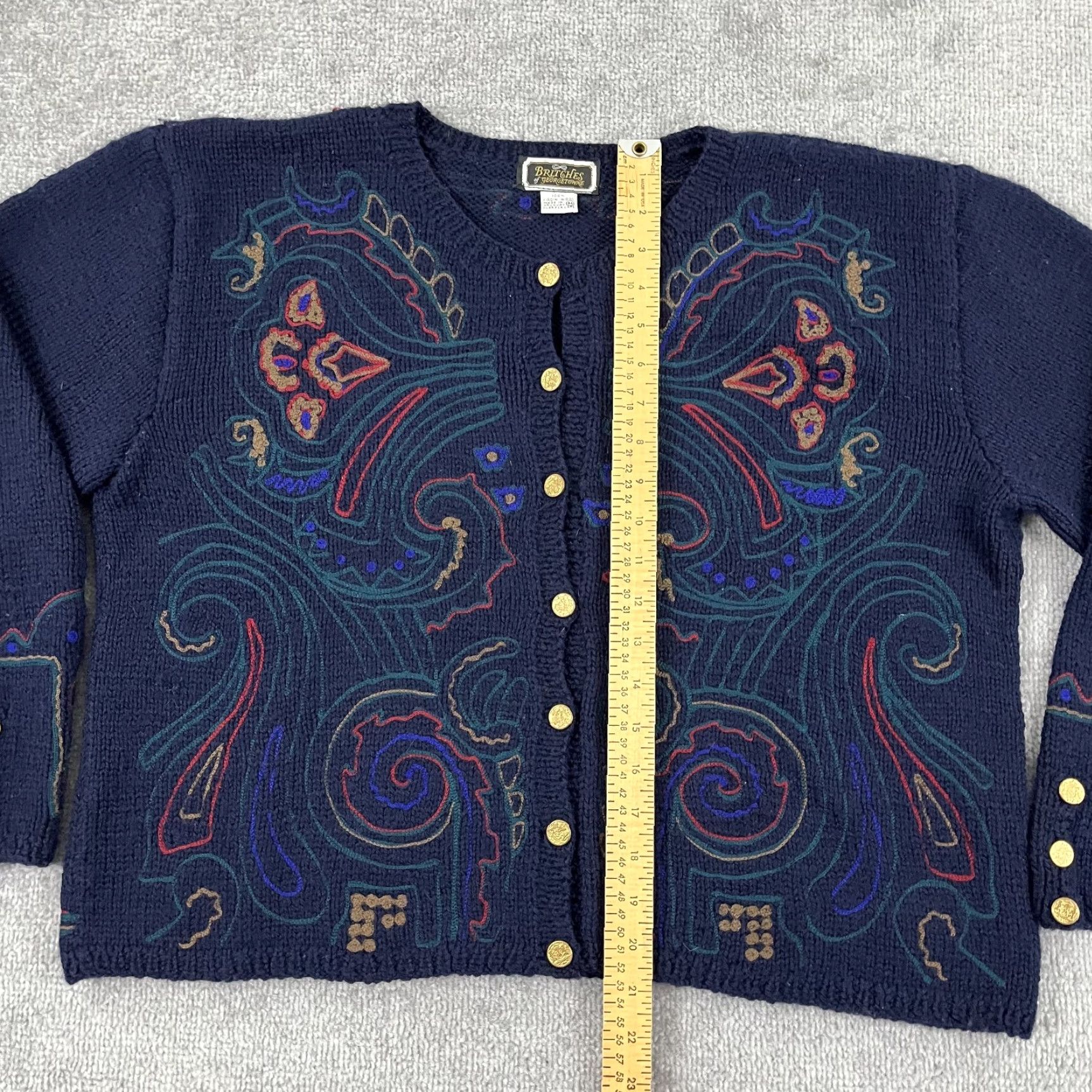 Vintage Britches Of Georgetowne Cardigan Sweater Womens Medium Blue Wool Abstract Stitch Size M / US 6-8 / IT 42-44 - 4 Thumbnail