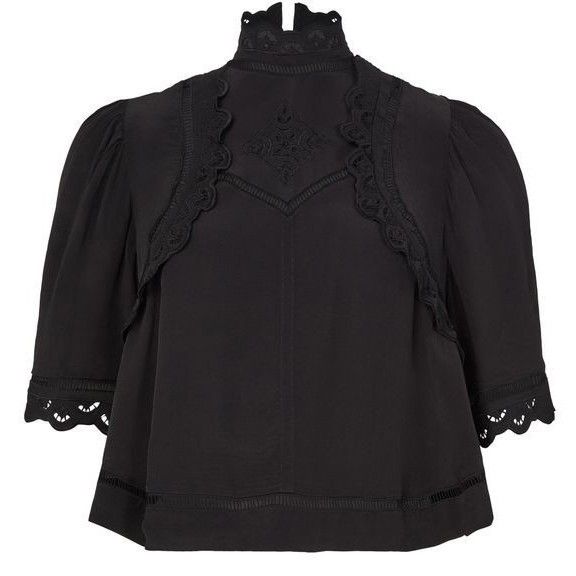 ISABEL MARANT Frany Short Sleeve Black Embroidered Shirt Top