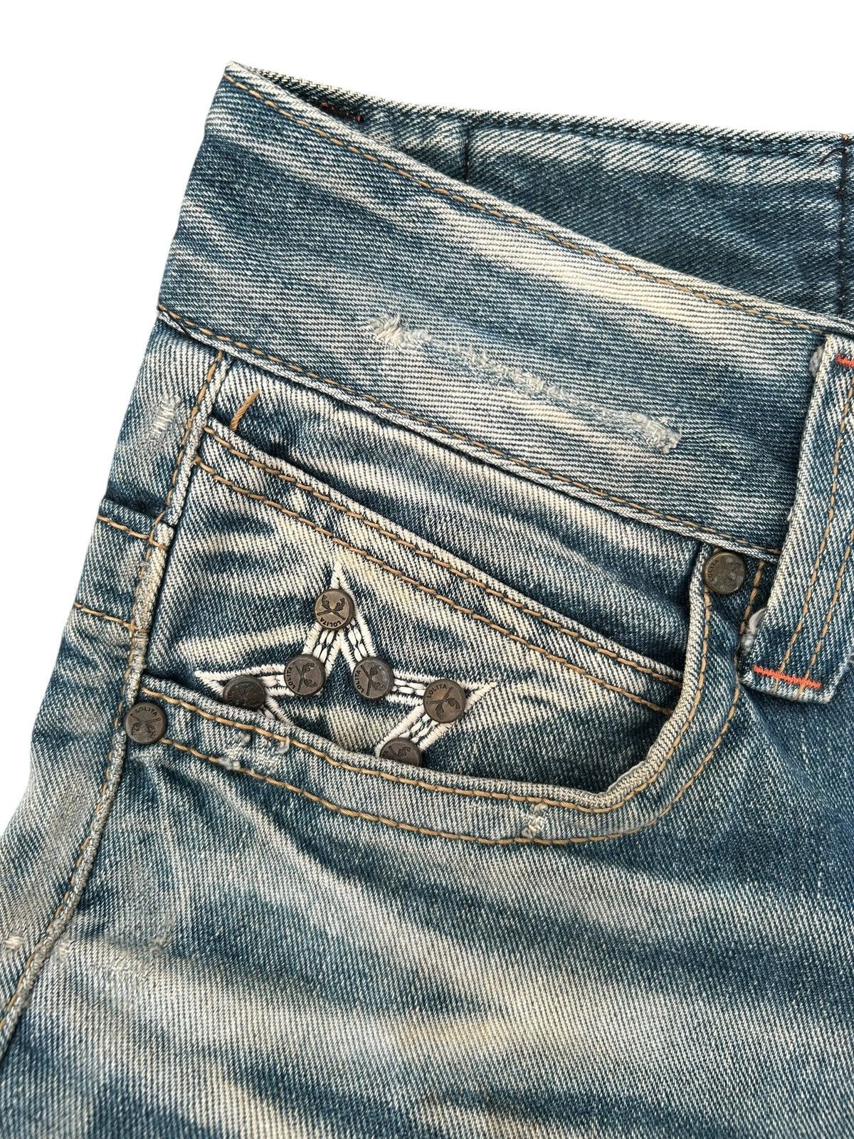 Kapital YOSHITOMO NARA LOLITA Exotic Vintage Distressed Denim Jeans Size US 34 / EU 50 - 6 Thumbnail