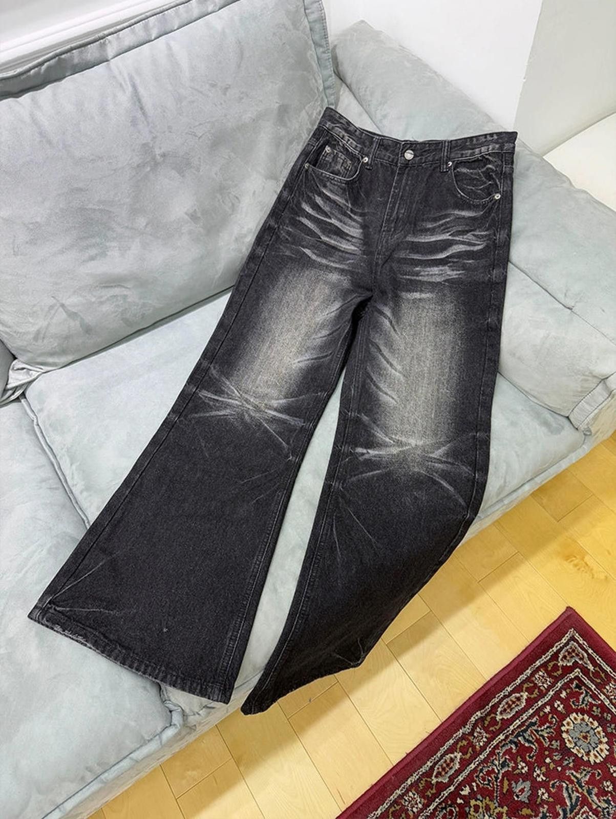 Vintage Black Flared Denim Jeans, Wide Leg Casual Pants Size US 32 / EU 48 - 1 Thumbnail