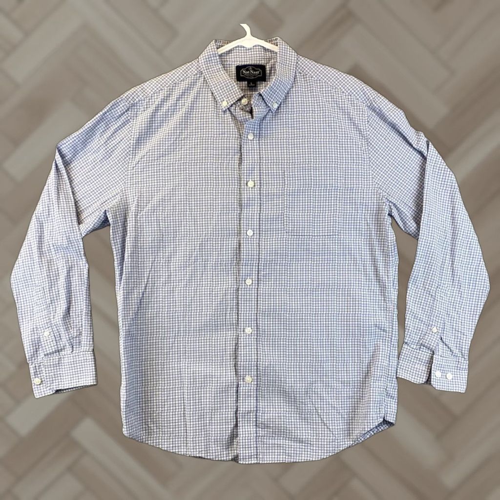 Nat Nast NAT NAST Classic Check Long Sleeve Button-Up Shirt Mens Large Blue White Size US L / EU 52-54 / 3 - 1 Thumbnail