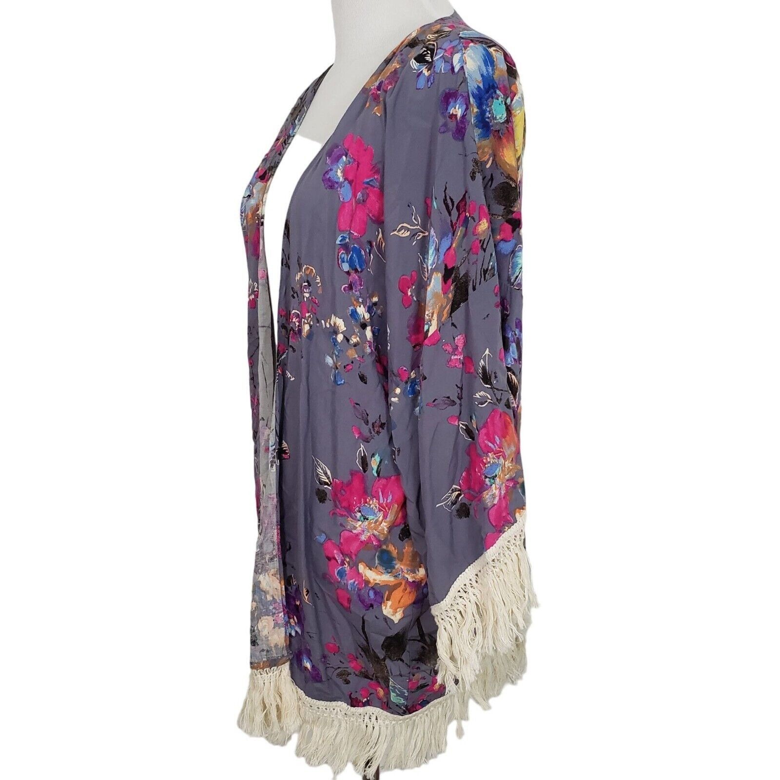 Designer Umgee Floral Fringe Kimono Womens Sz Medium Boho Fringe Fest Size M / US 6-8 / IT 42-44 - 2 Thumbnail