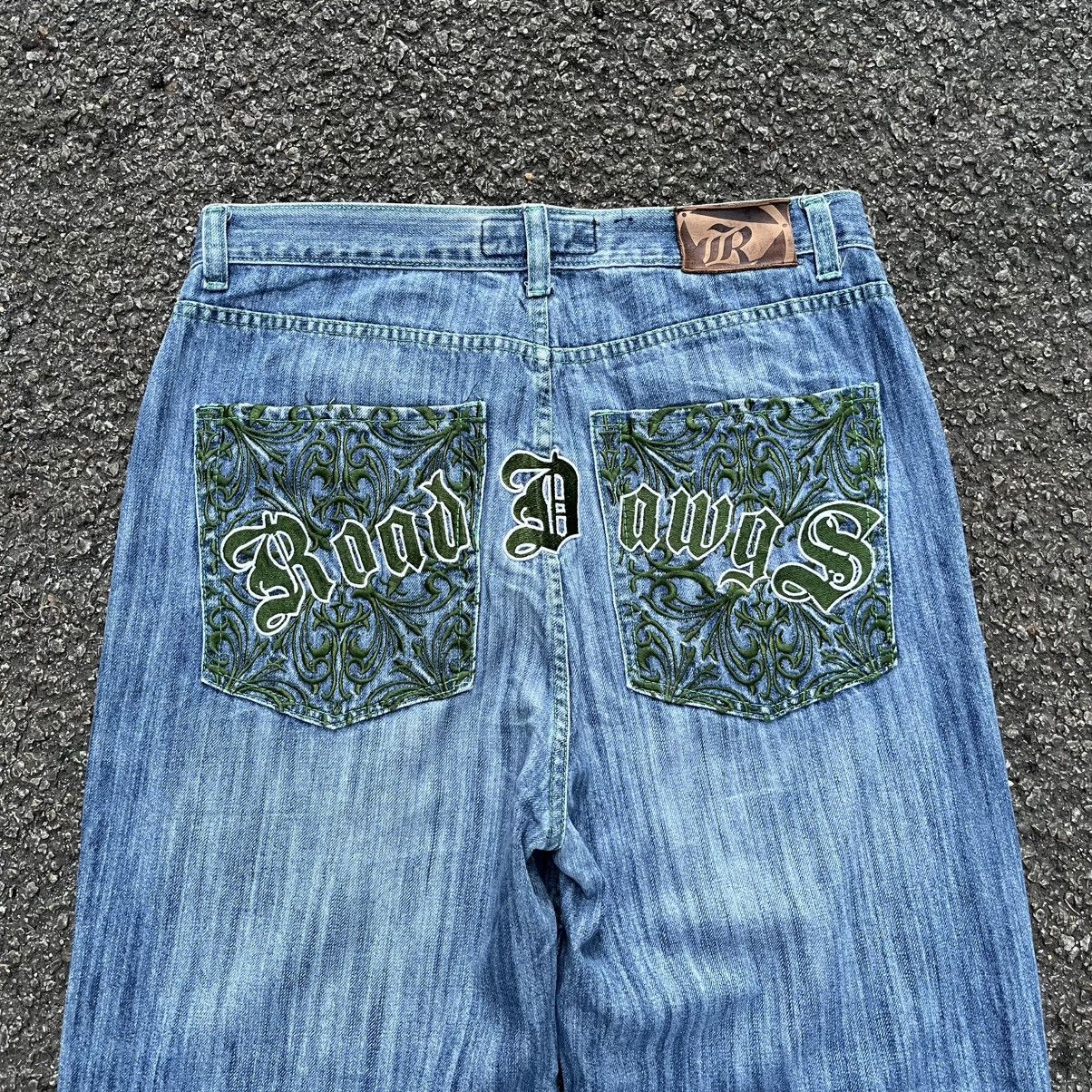 Southpole Baggy Jeans Loose ROAD DAWGS Y2K Washed Blue Denim JNCO Size US 37 - 1 Thumbnail