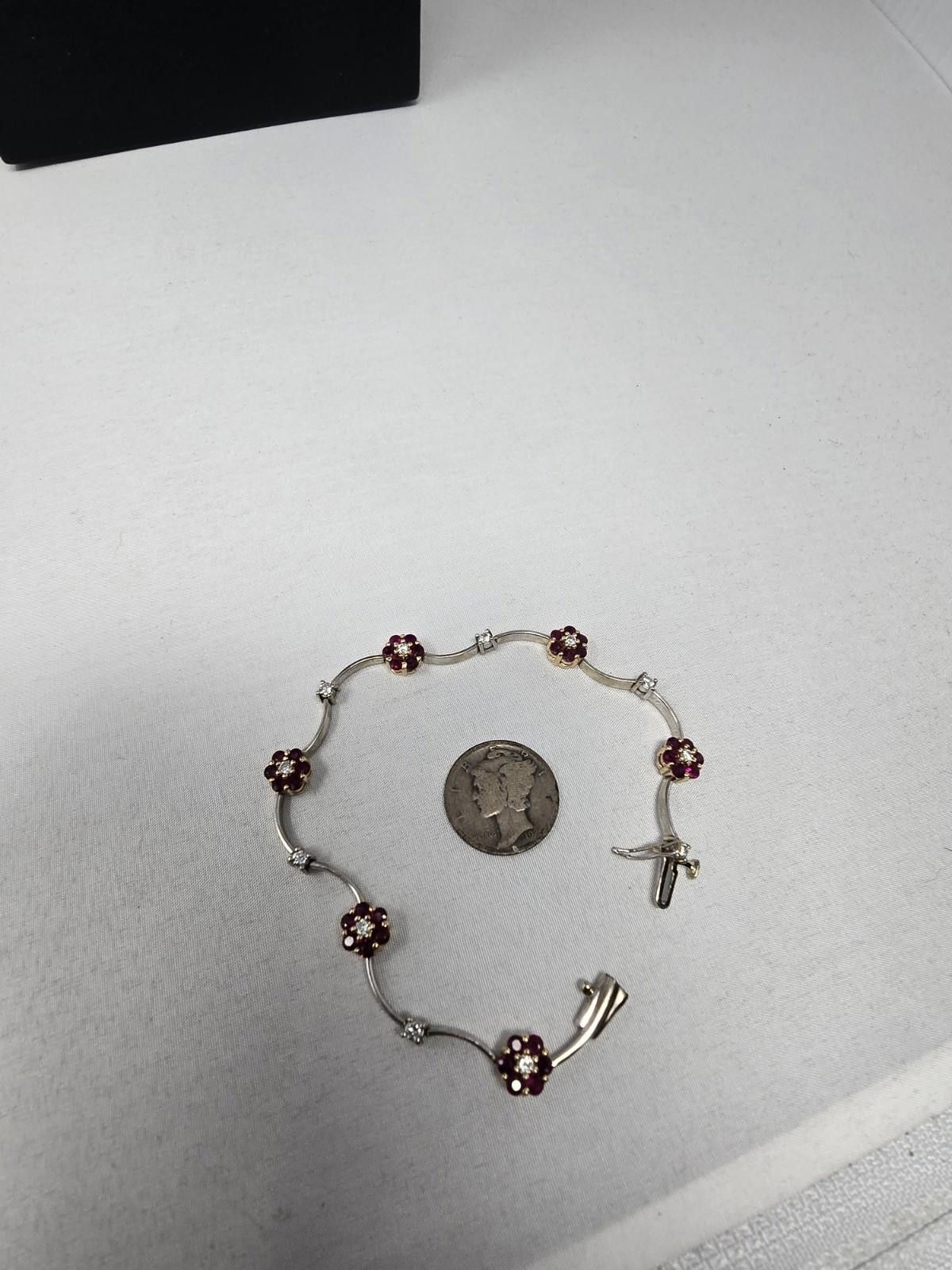 Other Ryan Gems 14K Gold 1.77 ctw Ruby Diamond Flower Bracelet Size ONE SIZE - 4 Thumbnail