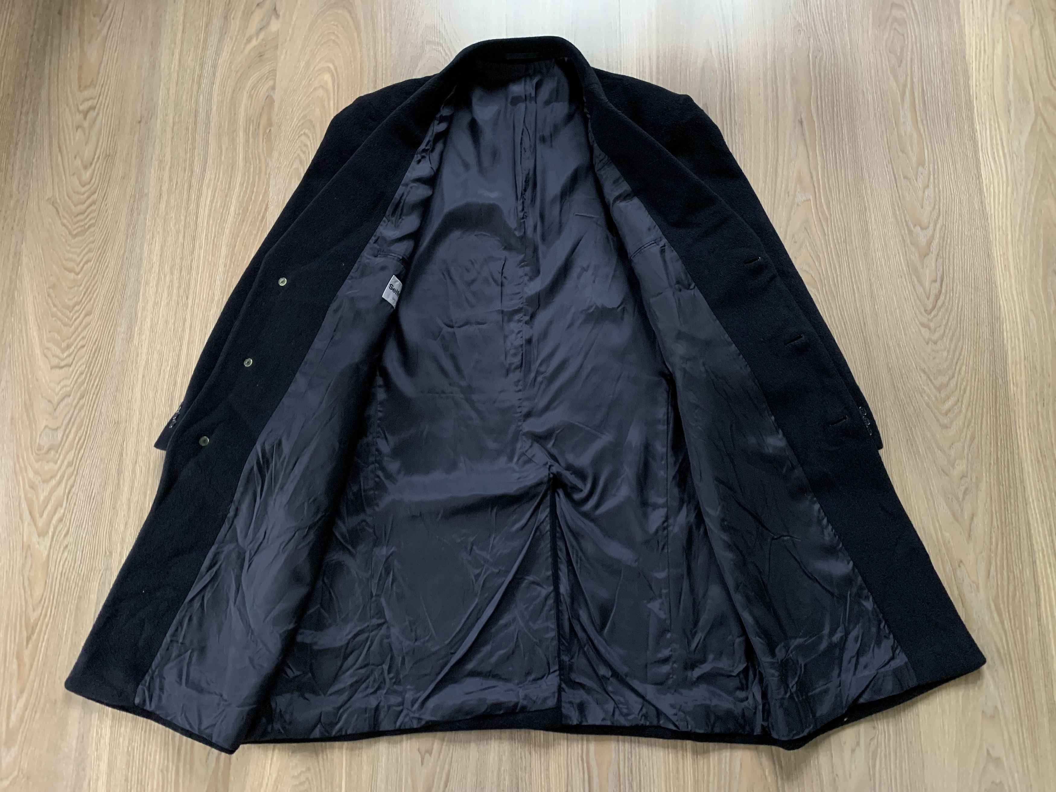 Designer × Vintage Selfridges London Long Wool Black Heavy Coat Size US XL / EU 56 / 4 - 4 Thumbnail