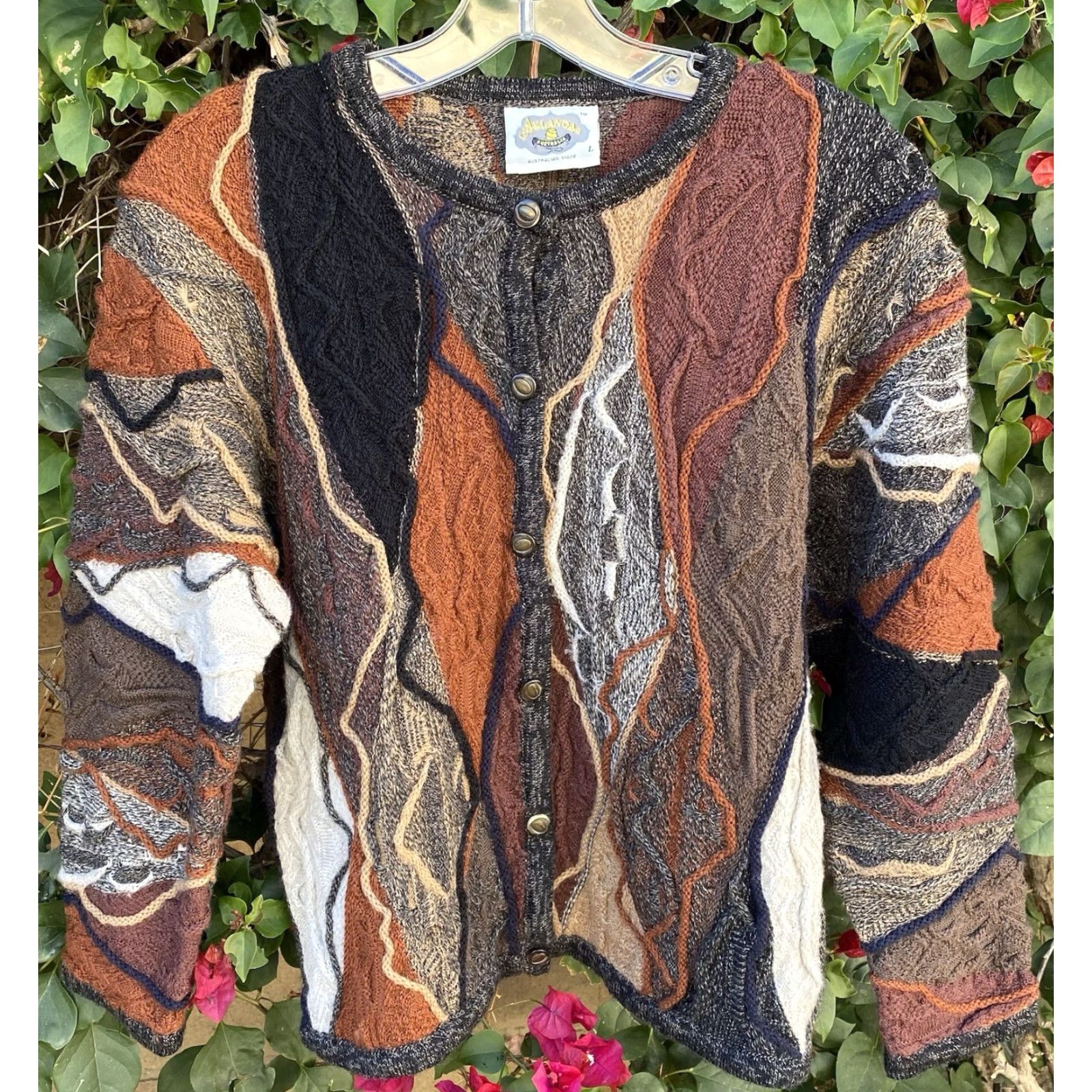 Vintage VINTAGE Aklända Australian Made Pure Wool Textured 3D Knit Cardigan Sweater L 90s Y2K Size L / US 10 / IT 46 - 4 Thumbnail