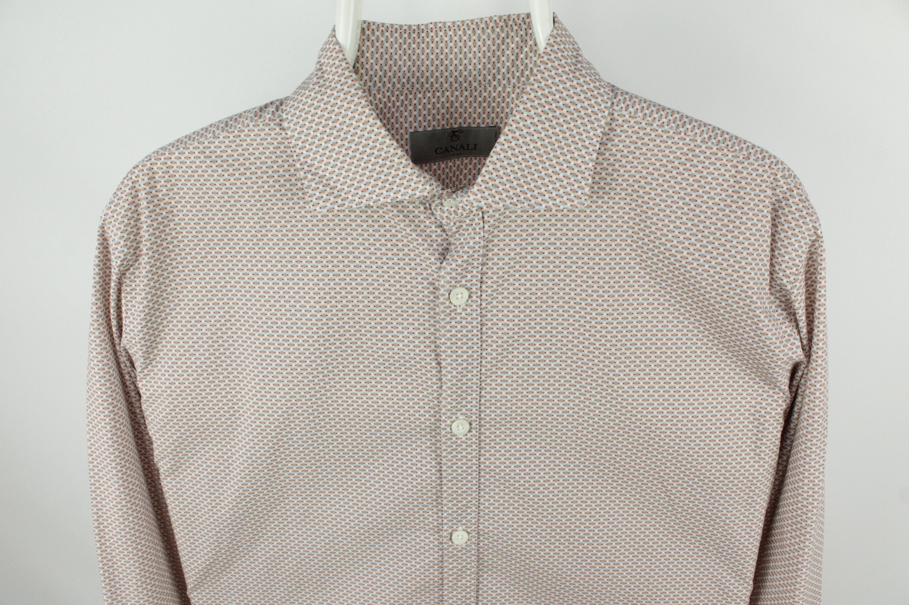Canali Canali Geometric Pattern Regular Fit Cotton Dress Shirt Mens Size US L / EU 52-54 / 3 - 2 Thumbnail