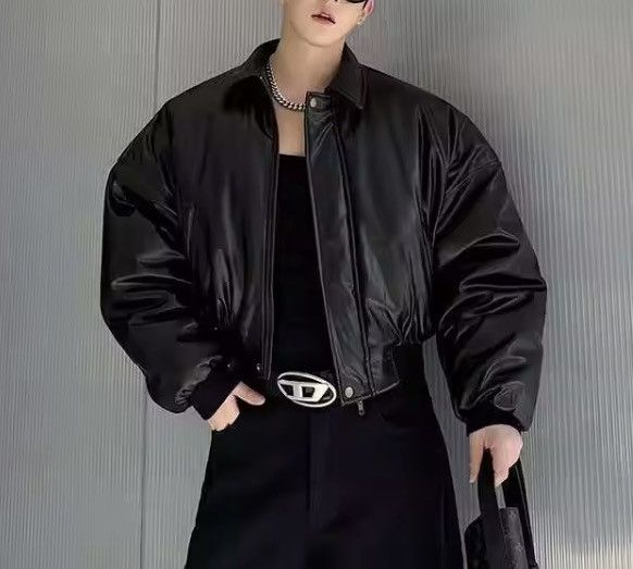 Japanese Brand CROPPED Vegan Leather Bomber Jacket - Boxy Streetwear Puffer Size US L / EU 52-54 / 3 - 8 Thumbnail