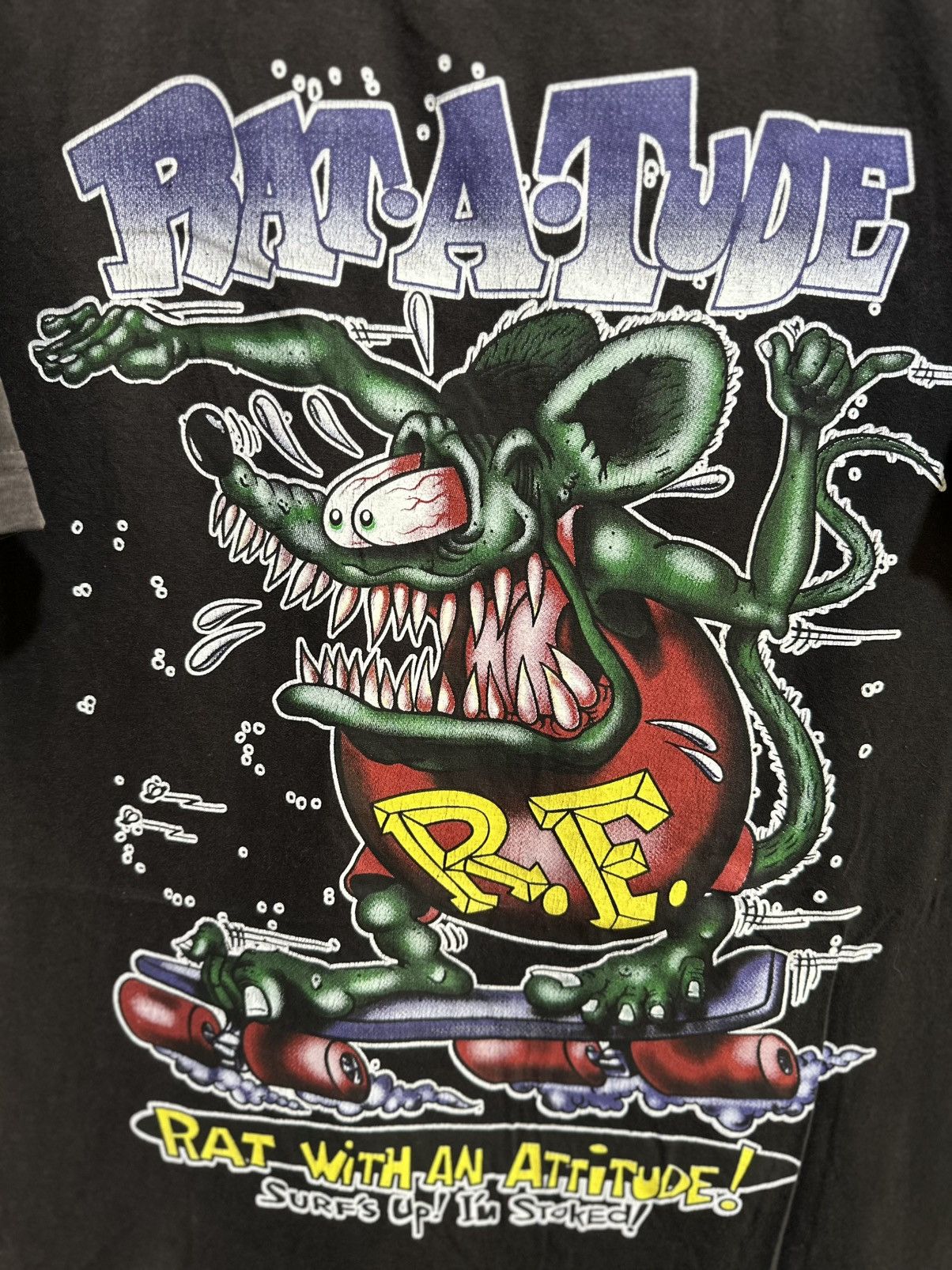 Vintage Thrashed Vintage Rat Fink A Tude Sun Faded Skateboard Tee Size US L / EU 52-54 / 3 - 2 Thumbnail