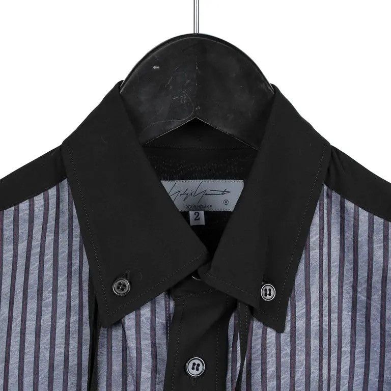 Yohji Yamamoto Yohji Yamamoto Pour Home AW21 Plain/Stripe Loop Collar Shirt Size US L / EU 52-54 / 3 - 4 Thumbnail