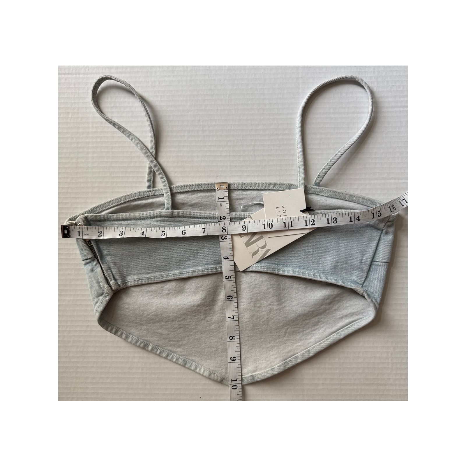 Zara NWT Zara blue denim bandana crop top spaghetti straps zip Size M / US 6-8 / IT 42-44 - 10 Thumbnail