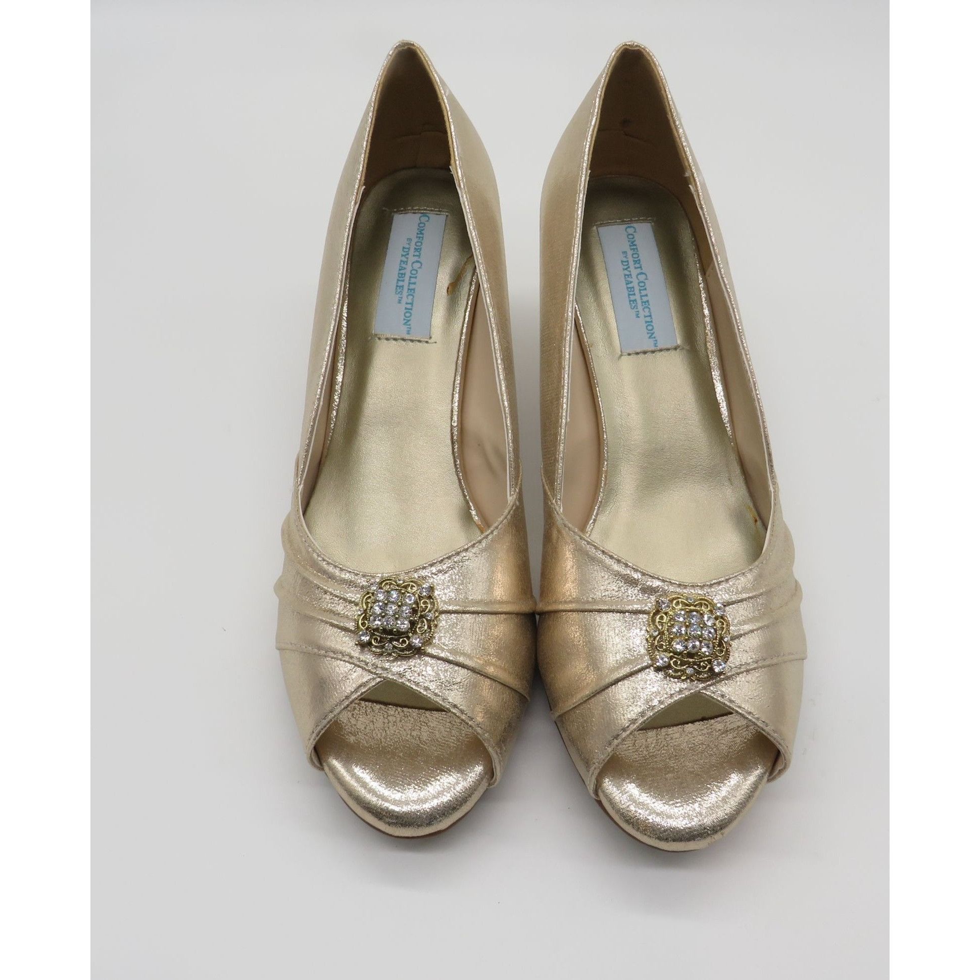 Other Dyeables Champagne Peep-Toe 2.5 Inch Heel Shoes Rhinestone 9 Size US 9.5 / IT 39.5 - 2 Thumbnail