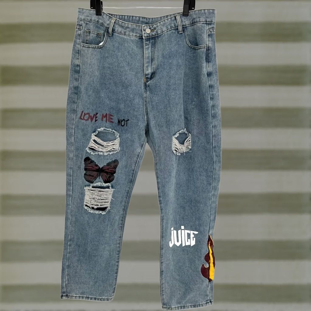 Vintage MENS GRAPHIC PAINTED JEANS STREETWEAR LOOSE FIT 38X30 BLUE 38 Mens Wide-Leg Jeans Size US 38 / EU 54 - 1 Thumbnail