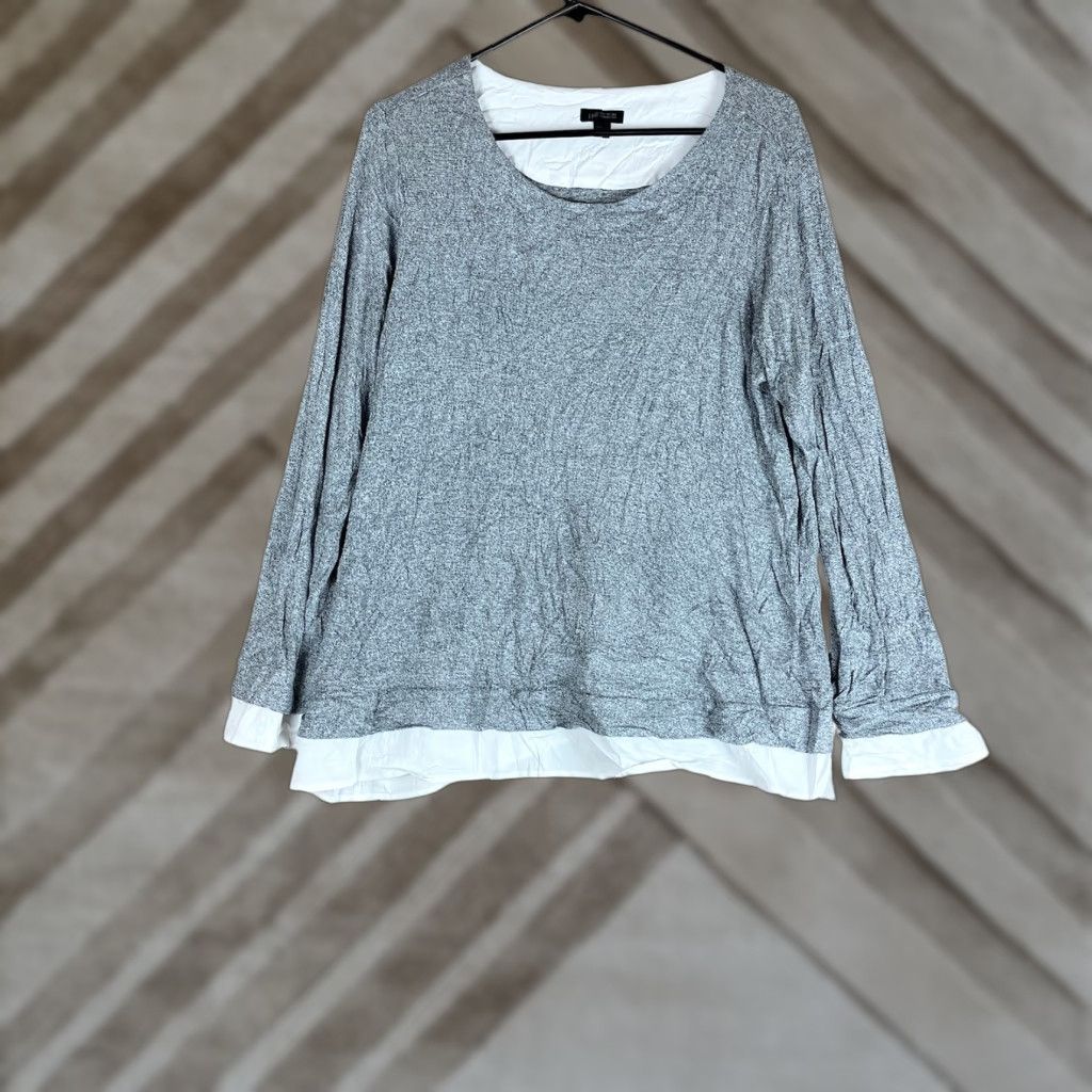 J. Jill J Jill Womens Blouse Gray White Wearever Collection Layer Long Sleeve Stretch 1X Size XL / US 12-14 / IT 48-50 - 1 Thumbnail