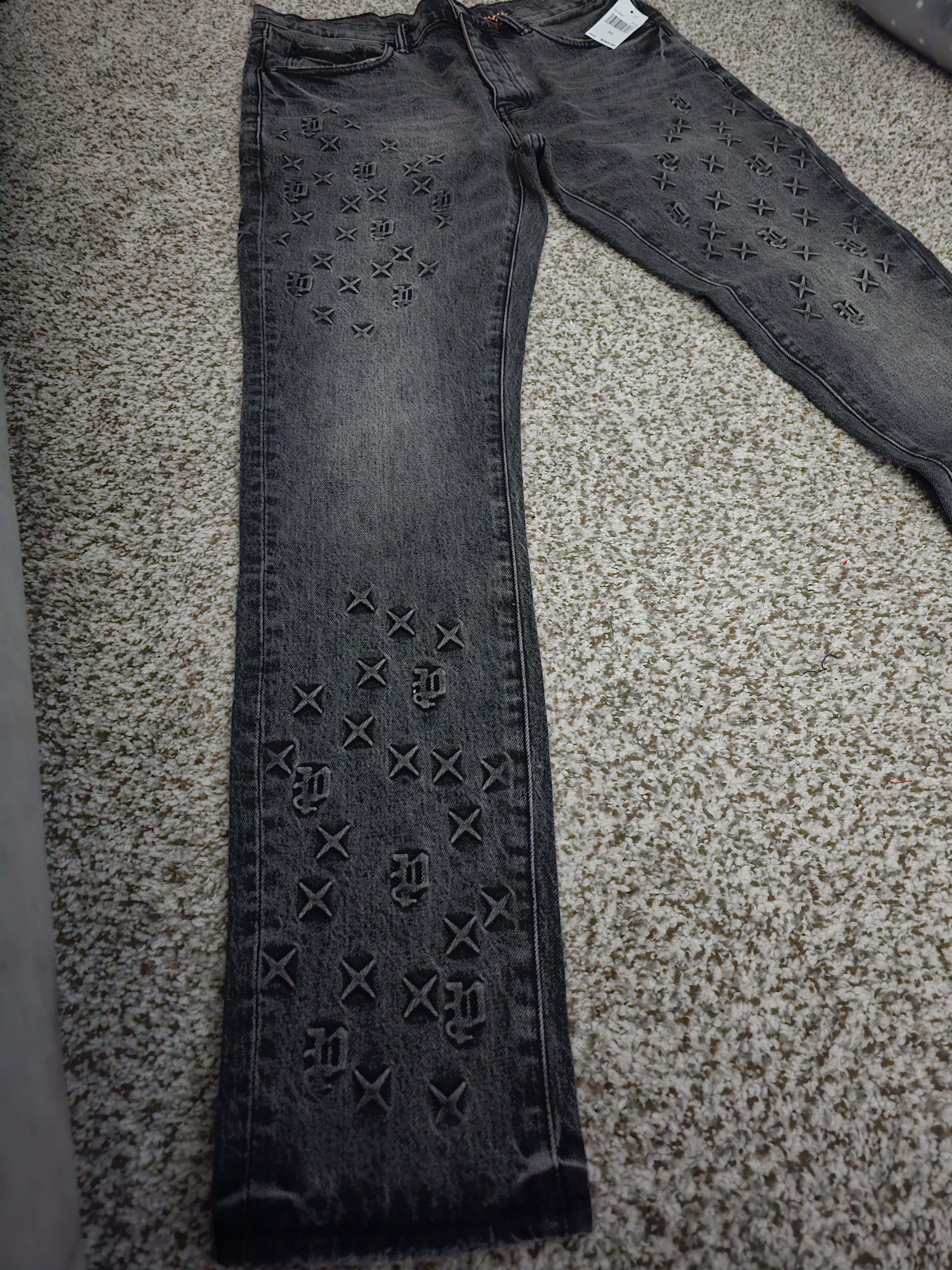 Purple Purple Brand Black Monogram Jeans Size US 33 - 2 Thumbnail