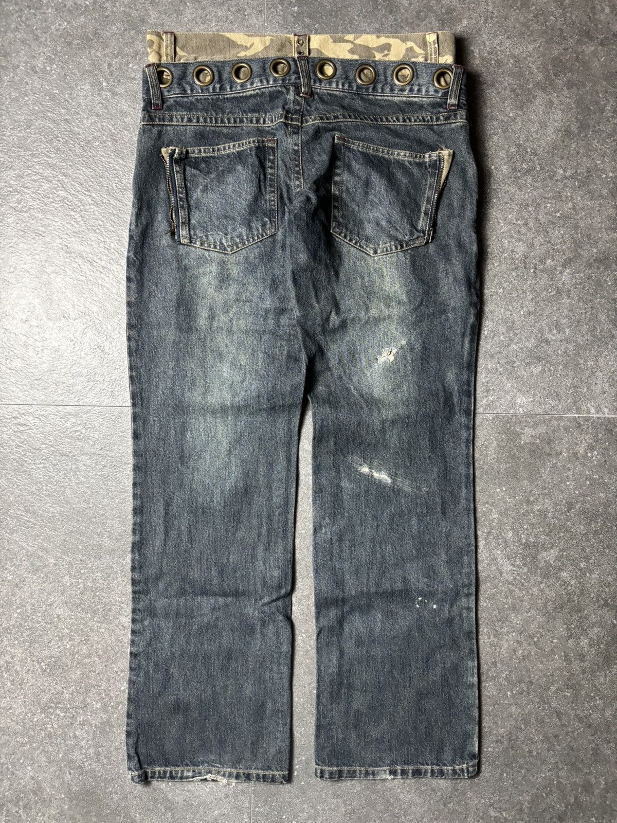 Japanese Brand 2000s Aphalle Double Waist Hybrid Camo Mudwash Jeans Size US 31 - 14 Thumbnail