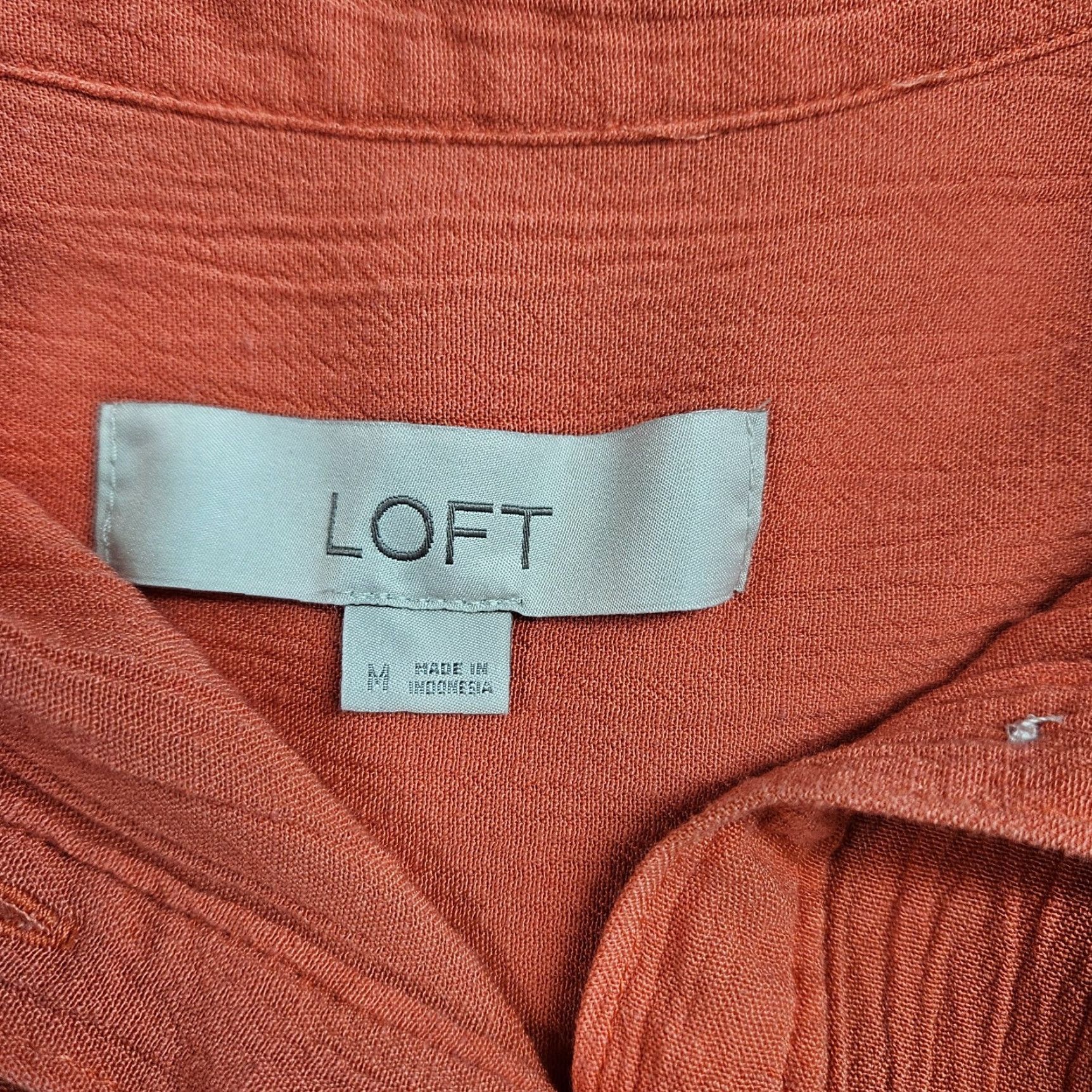 Loft Ann Taylor LOFT Womens Top Sz Medium Corral Short Sleeve Rayon Linen Blouse Shirt Womens M Orange Collar Short Sleeve Linen Rayon 90s? Size M / US 6-8 / IT 42-44 - 6 Thumbnail
