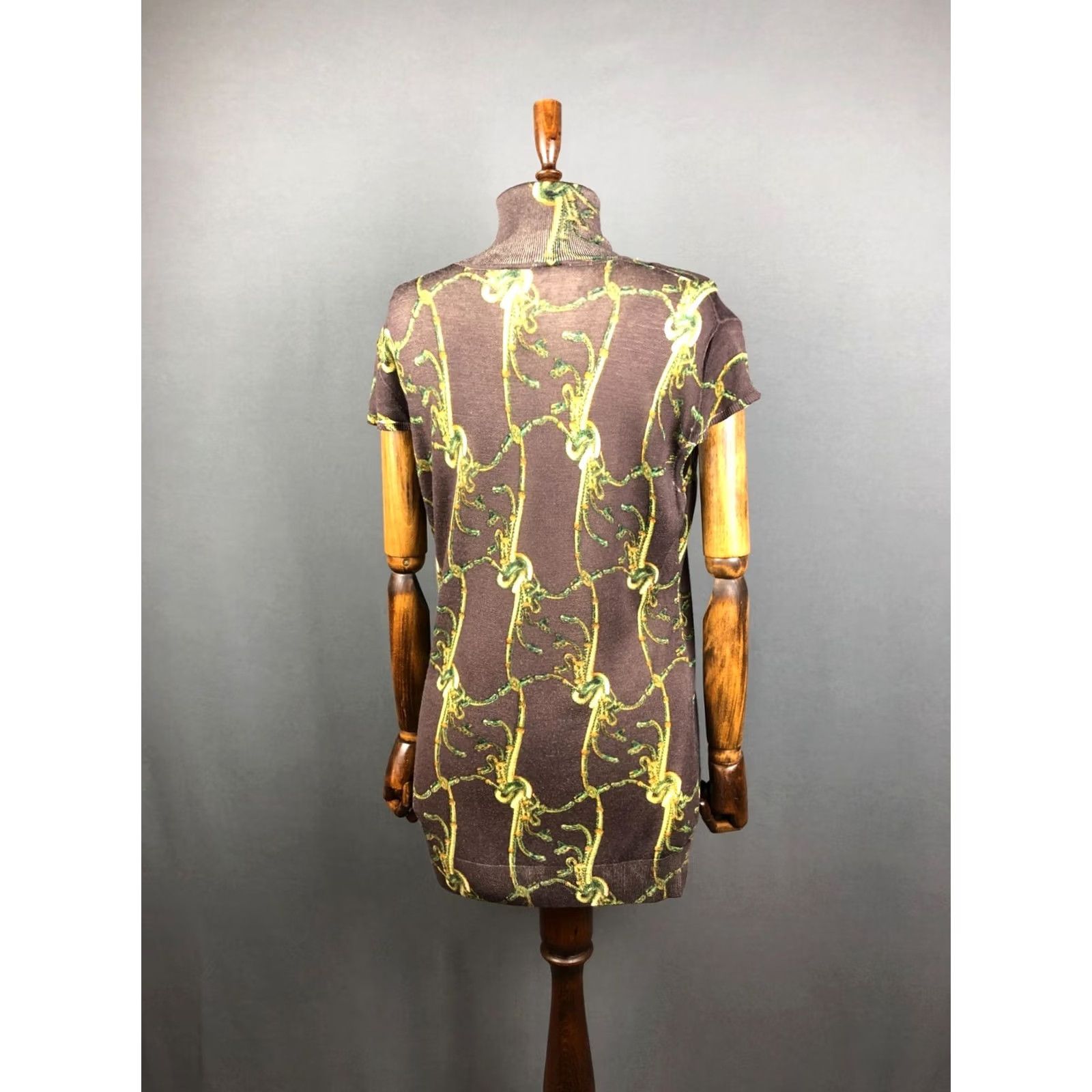 Roberto Cavalli Class Roberto Cavalli Top Wool Brown Geometric Patterned Short Sleeve Turtleneck Pullover Blouse Women Size 16 Size XXL / US 16-18 / IT 52-54 - 3 Thumbnail