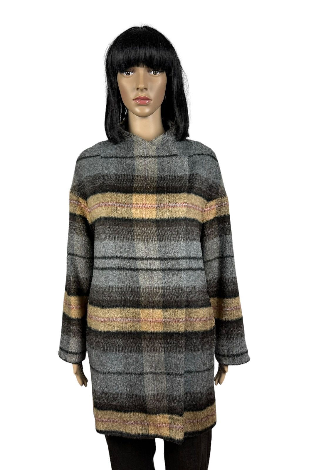 image of Marella Check Plaid Wool-Viscose-Acrylic Coat Size It40 Us4, Women's