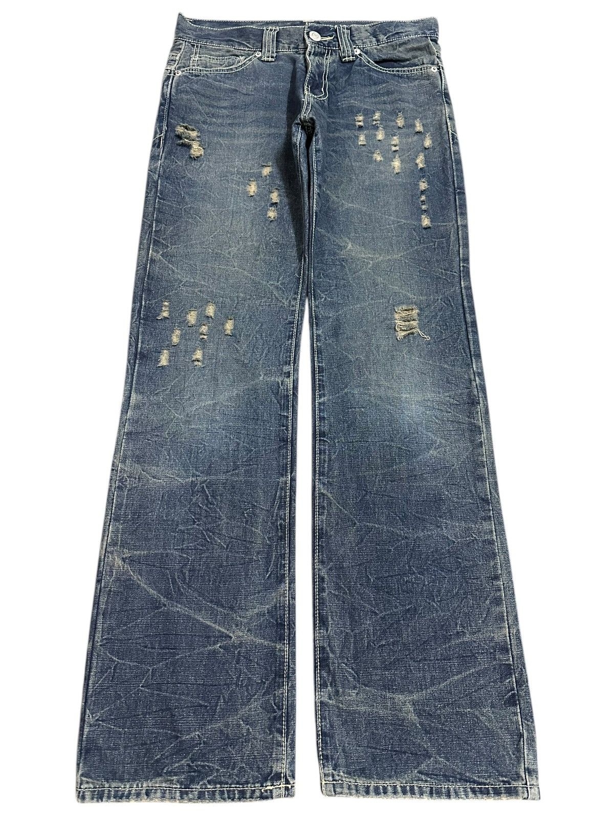Japanese Brand Vintage Japanese Brand Blue Thunder Wash Distress Jeans Size US 32 / EU 48 - 1 Thumbnail