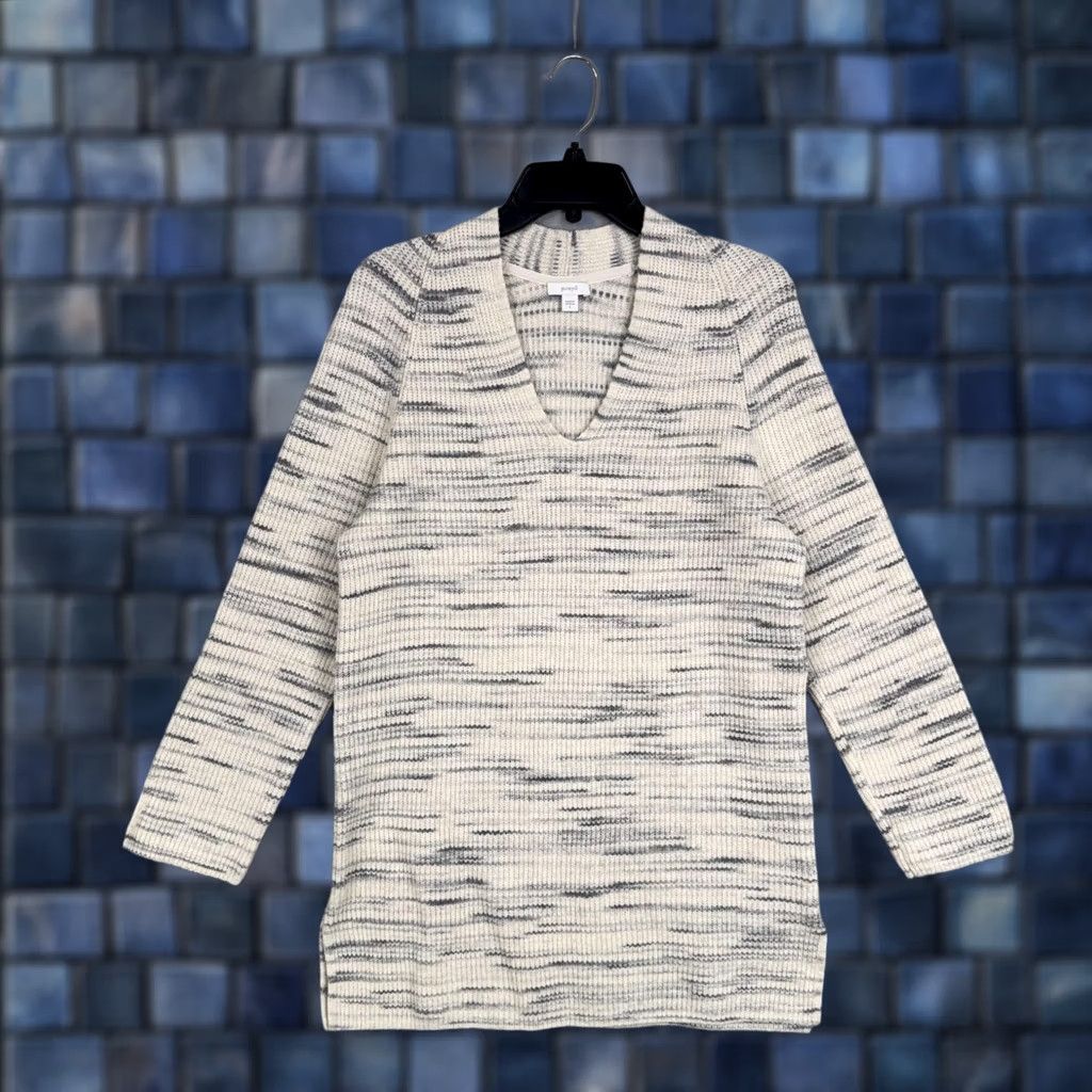 J. Jill Pure Jill Sweater Womens Small White Gray Space Dye V Neck Tunic Pullover Comfy Size S / US 4 / IT 40 - 1 Thumbnail