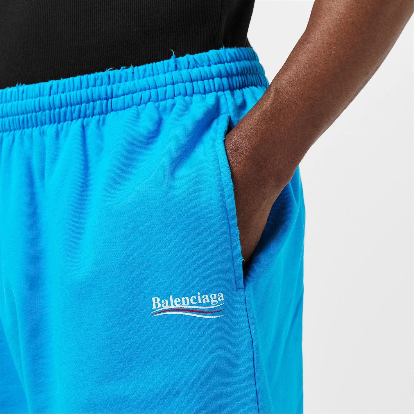 Balenciaga o1g2r1mq0226 Logo Jersey Shorts In Azure Blue Size US 30 / EU 46 - 5 Thumbnail