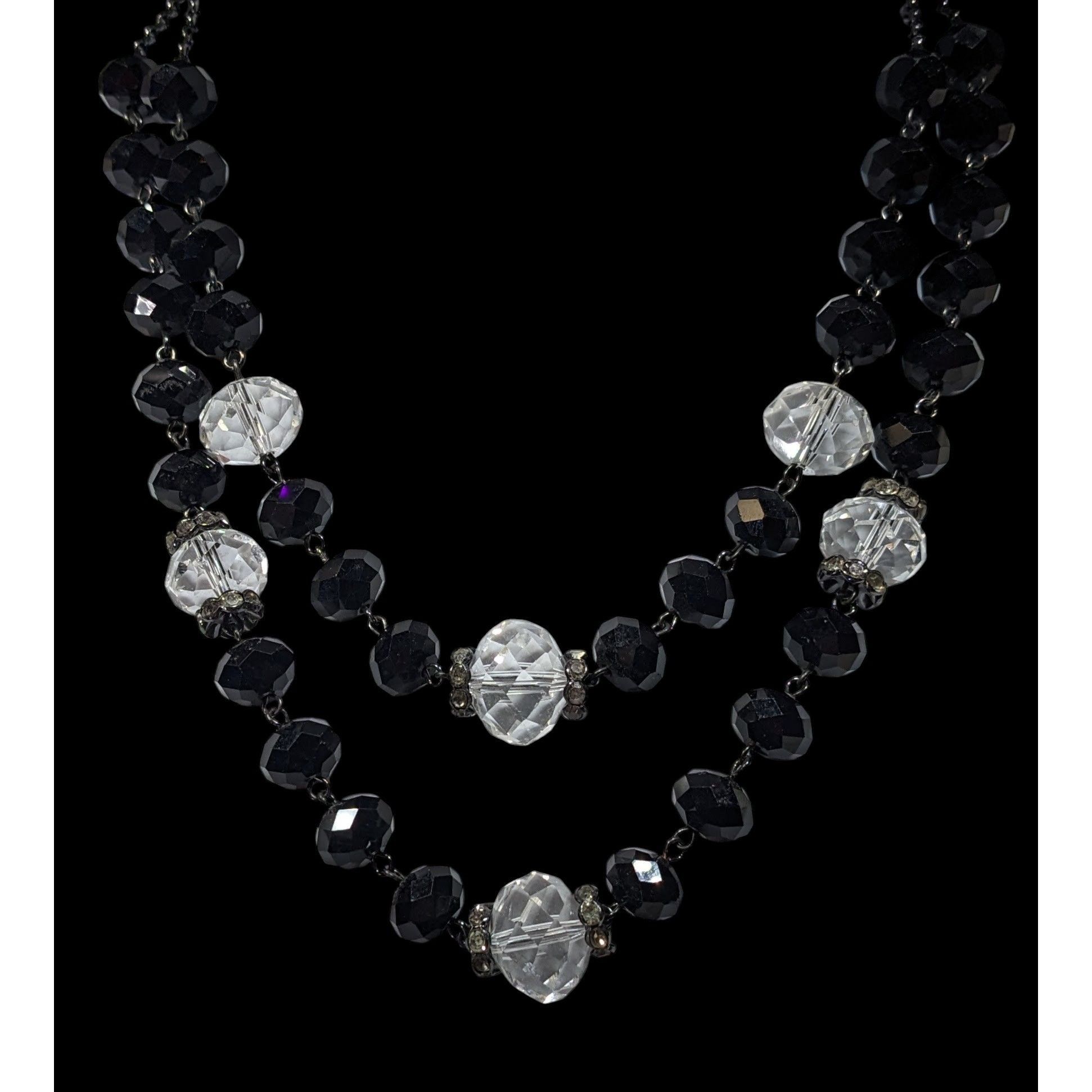 Other Vintage Crown Trifari Black And Clear Glass Beaded Layered N Size ONE SIZE - 4 Thumbnail