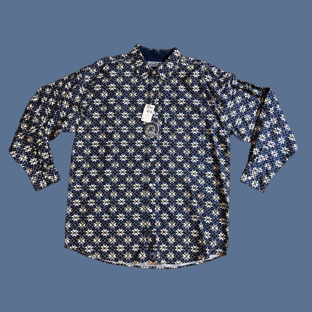 VINTAGE Enyce All Over Print Shirt Men’s XL Blue Geometric 90s Casual Button-Up Mens