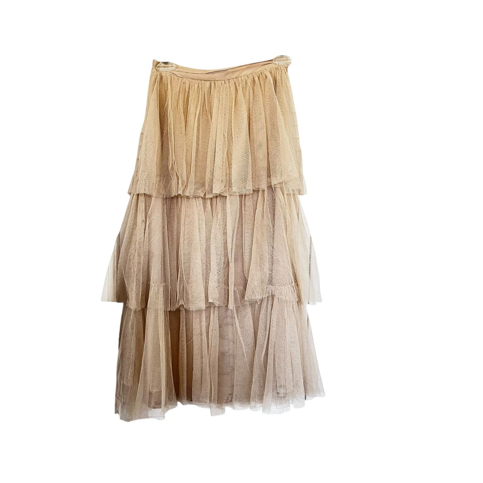 Pinko PINKO Beige Tulle Mesh Layered Midi Skirt Size XXS Size 24" / US 00 / IT 34 - 3 Thumbnail