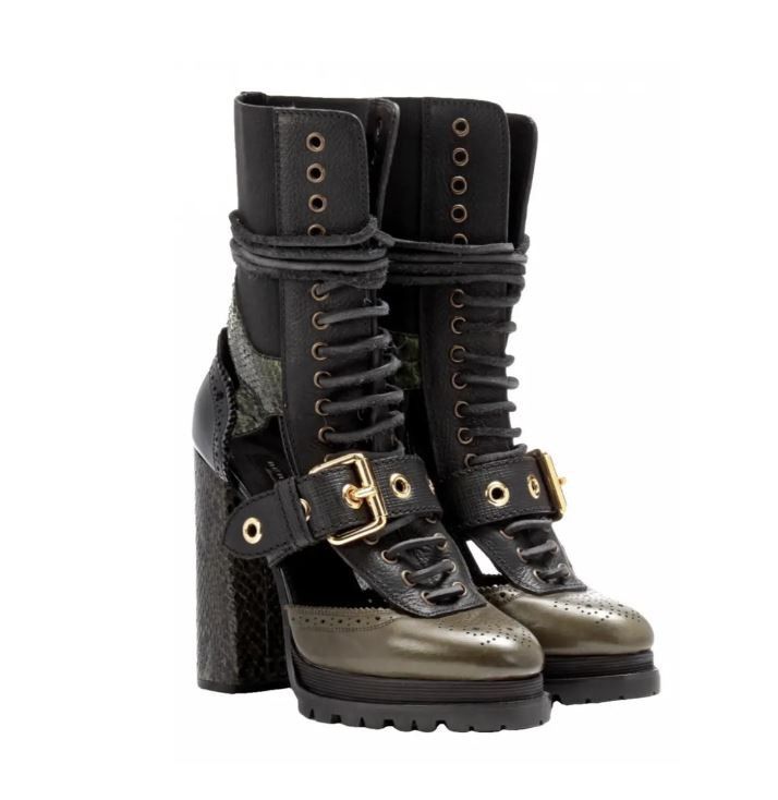 Burberry Burberry Black/Green Snakeskin Leather Heeled Ankle Boots Size US 11 / IT 41 - 3 Thumbnail