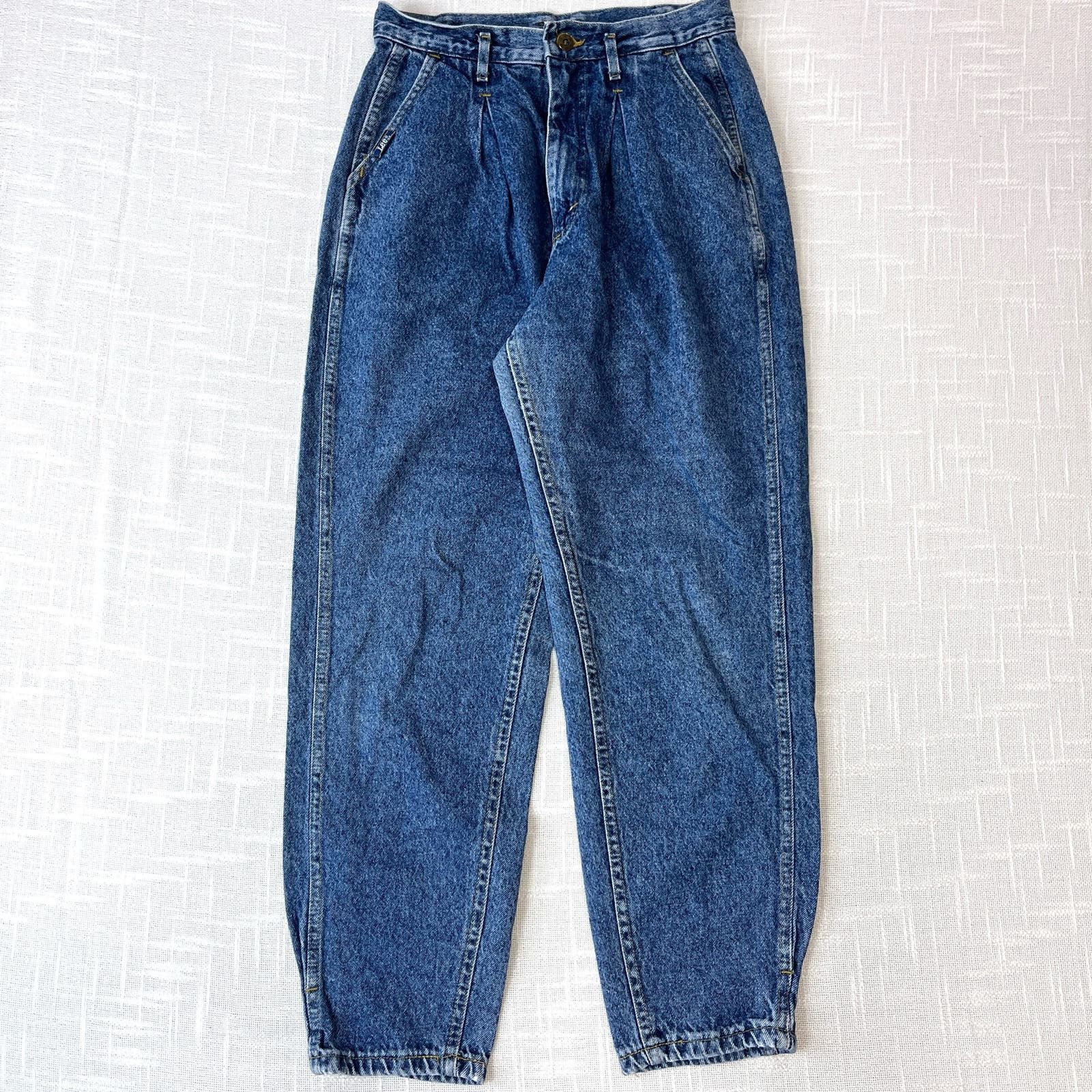 Lee × Vintage 80s Bare Back Pleated Jeans 28x29 High Rise Taper USA Stone Size 28" / US 6 / IT 42 - 1 Thumbnail