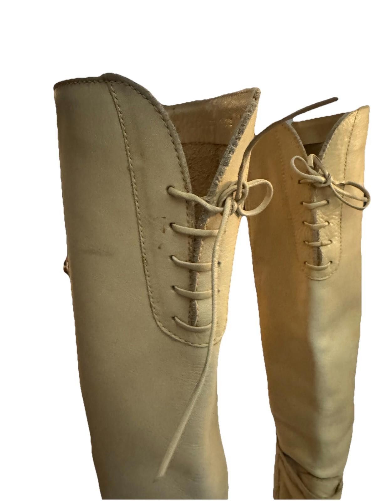Unknown London Tan Knee-High Leather Boots with Lace-Up Detail Size US 7.5 / IT 37.5 - 5 Thumbnail