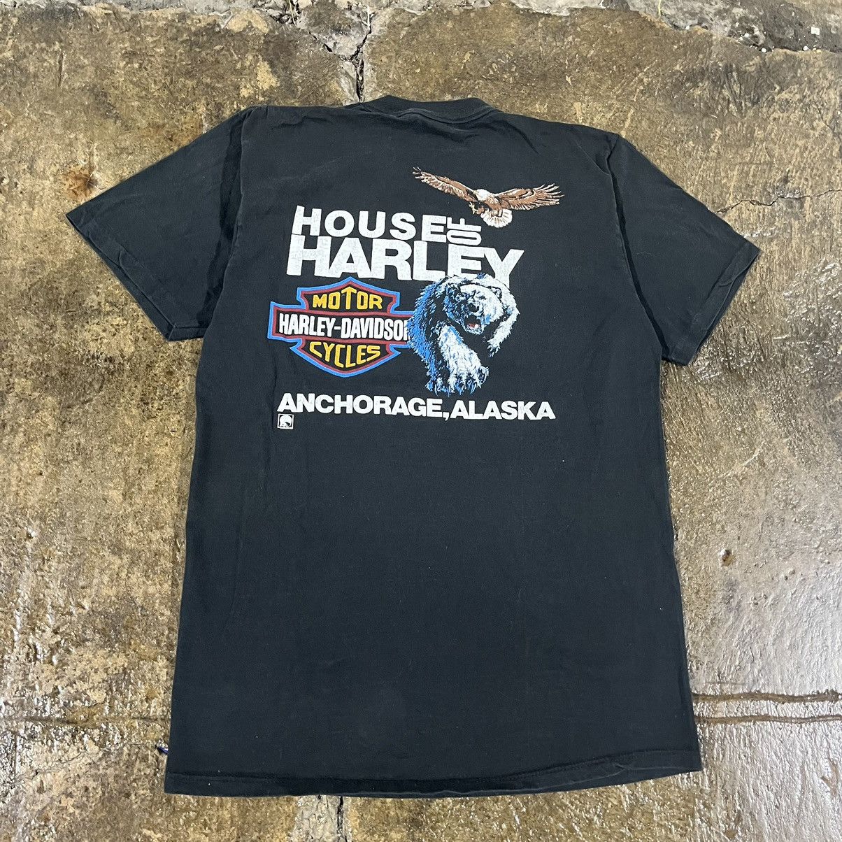 Harley Davidson × Vintage Crazy Vintage 80s Harley Davidson Alaska Biker Tee Shirt Size US M / EU 48-50 / 2 - 5 Thumbnail