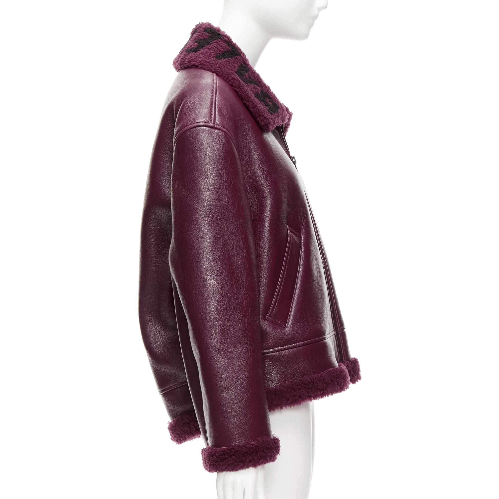 Balenciaga BALENCIAGA Demna 2020 burgundy logo shearling cocoon Bombardier jacket FR34 XS Size XS / US 0-2 / IT 36-38 - 1 Thumbnail