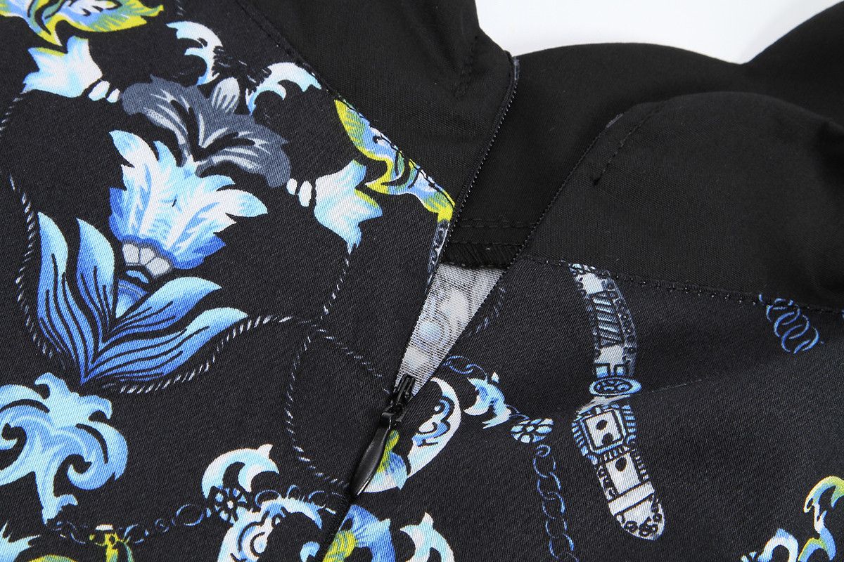 Other Black floral designer retro dresses with sleeves Size L / US 10 / IT 46 - 6 Thumbnail