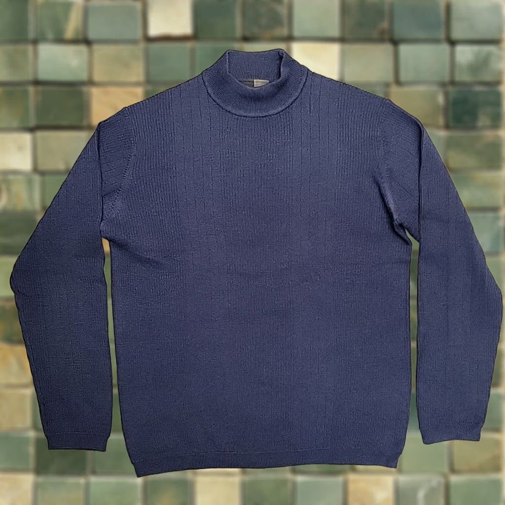 Vintage VINTAGE J. Ferrar Sweater Mens S Blue Mock Neck 100% Merino Wool Ribbed Minimalist Mens Size US S / EU 44-46 / 1 - 1 Thumbnail